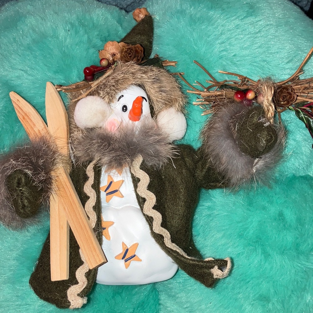 Festive Snowman Holiday Decor with Skis 8”